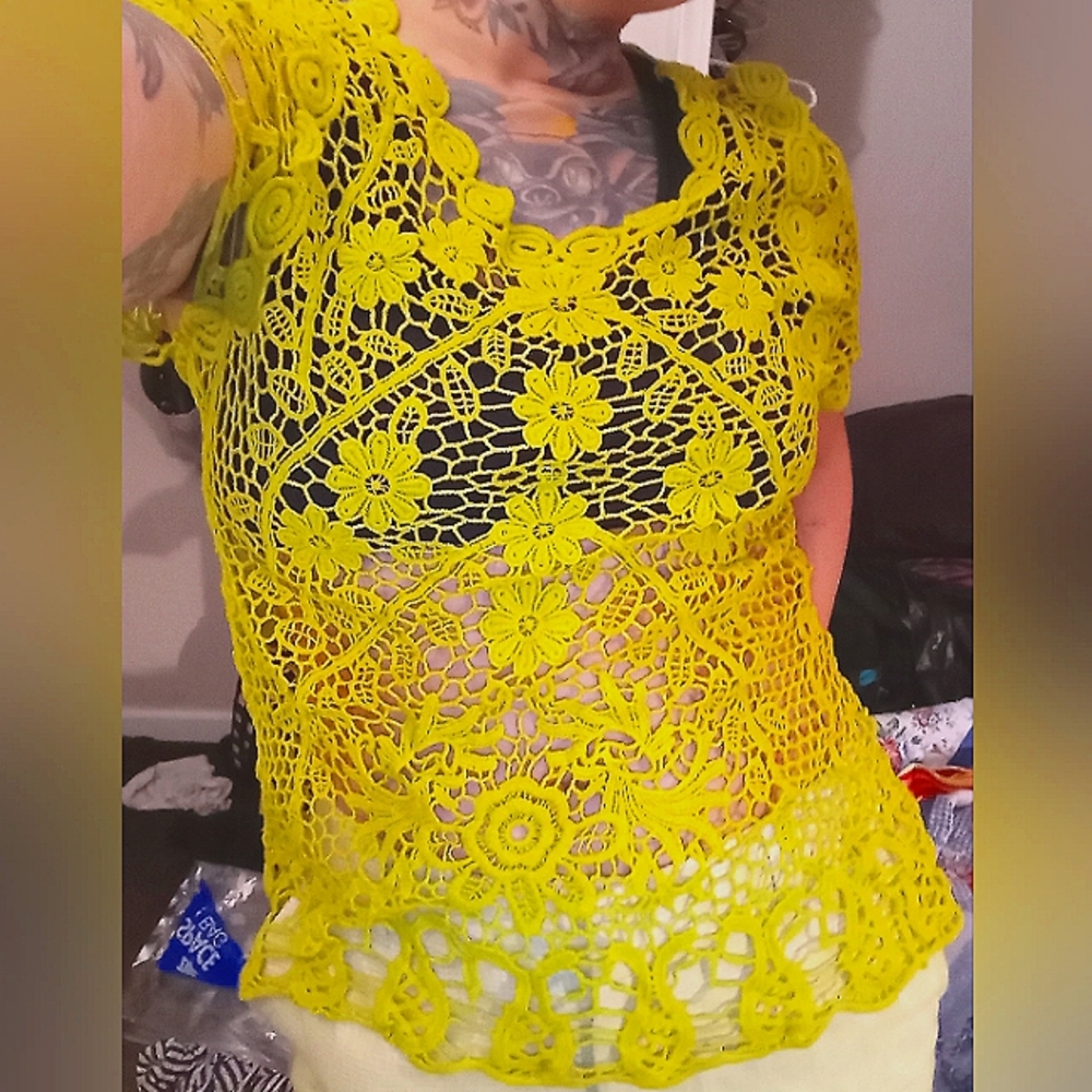 Lime green crochet top